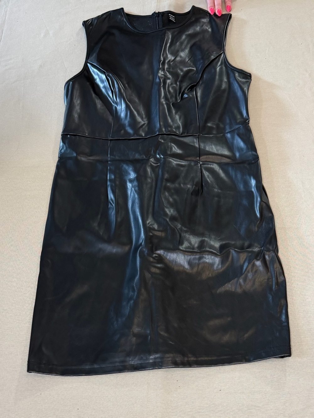SHEIN Black Faux Leather Sleeveless Sheath Dress